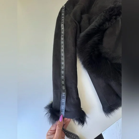 HSO Collection Black dyed Shearling Lamb Fur Jacket Size 6 - Picture 16 of 17